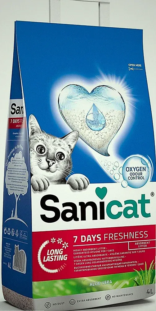 Sanicat Katzenstreu Kätzchen 7 Tage Frische Aloe Vera 4L geruchsabsorbierende Streu UK