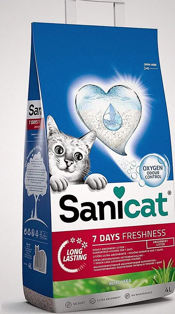 Sanicat Katzenstreu Kätzchen 7 Tage Frische Aloe Vera 4L geruchsabsorbierende Streu UK