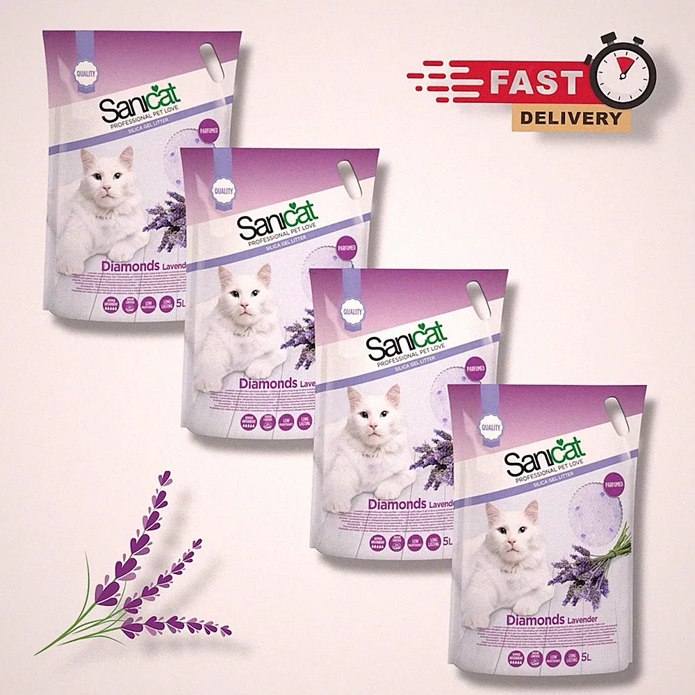 Sanicat Silica Crystal Diamond Gel klumpfreies Katzenstreu Lavendel (5L x 4)