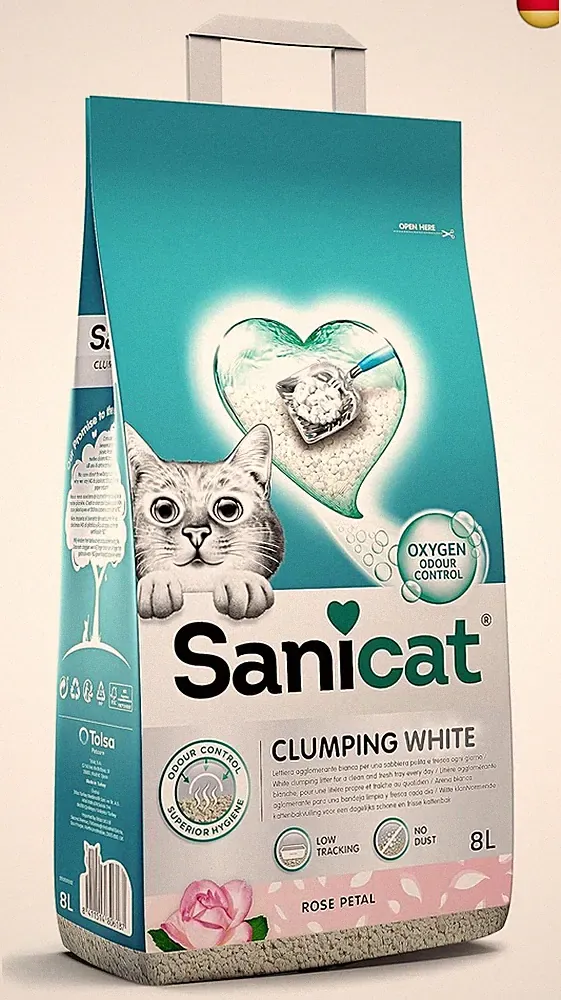 Sanicat ? Weiße Klumpstreu ? mit Duft von Rosenblättern | Hergestellt aus n
