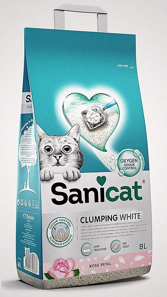 Sanicat ? Weiße Klumpstreu ? mit Duft von Rosenblättern | Hergestellt aus n