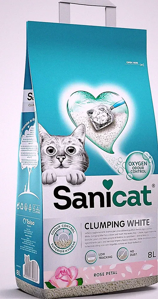 Sanicat - Weißes klumpendes Katzenstreu - Rosenblütenduft | Hergestellt aus natürlichem Bergmann