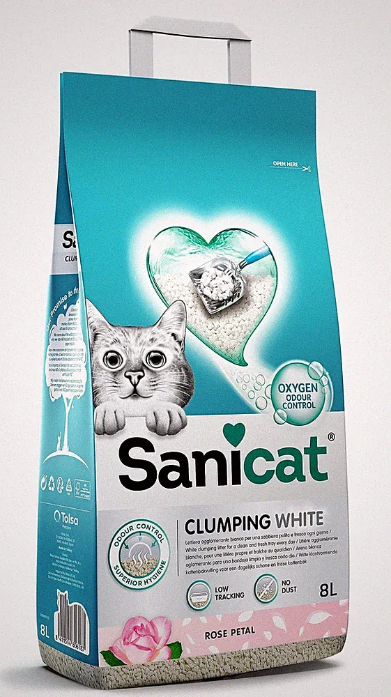 Sanicat White Clumping Katzenstreu Rosenblütenduft aus natürlichen Mineralien