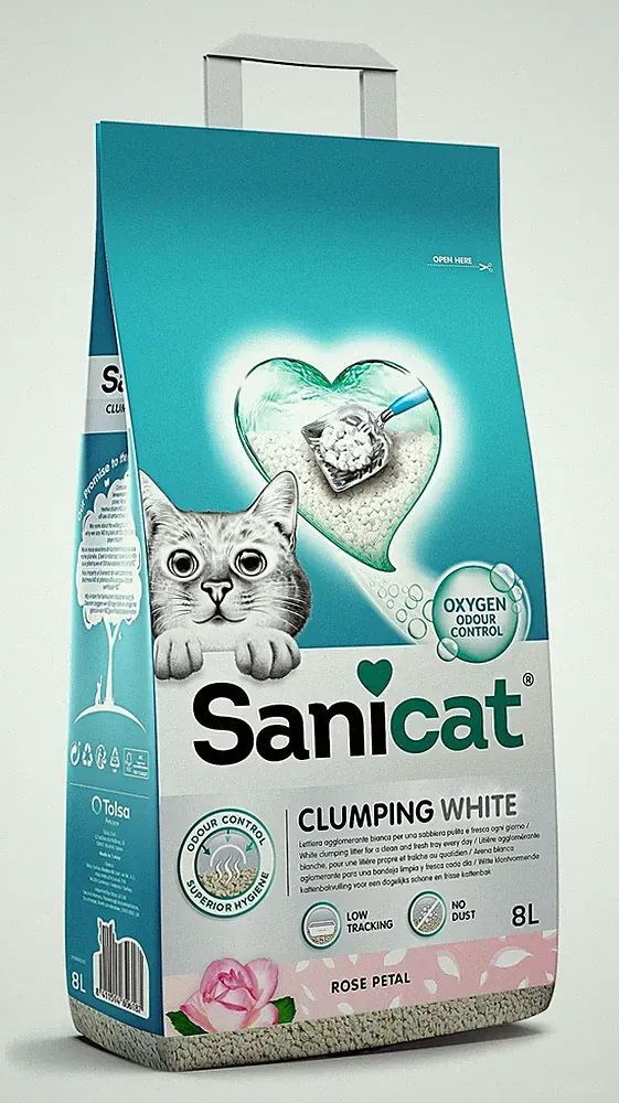 Sanicat White Clumping Katzenstreu Rosenblütenduft aus natürlichen Mineralien 8L