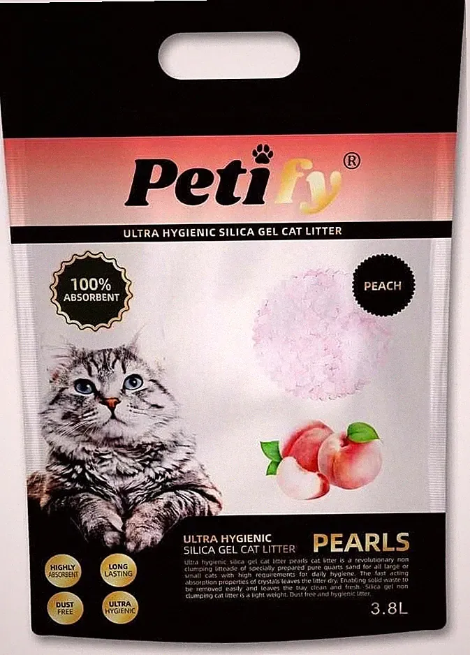 Silica Gel Katzenstreu, Pfirsichduft, 3,8 l - 40 Tage Vorrat, stark saugfähig