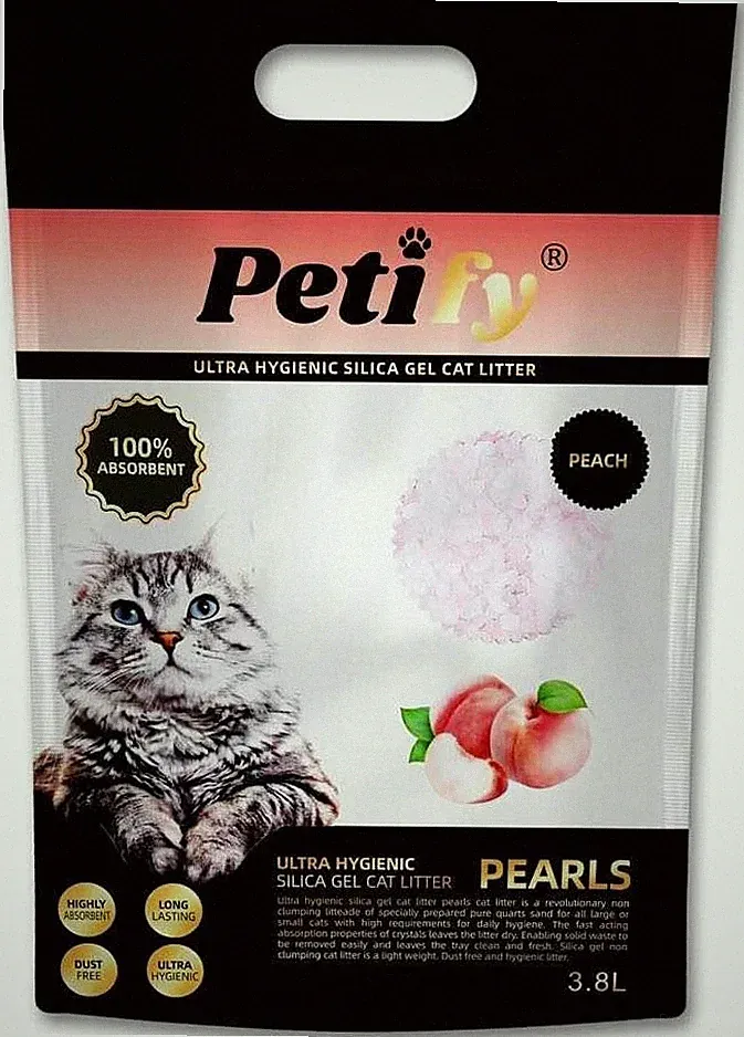 Silica Gel Katzenstreu, Pfirsichduft, 3,8 l - 40 Tage Vorrat, stark saugfähig