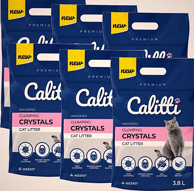 Silikat Klumpstreu Katzenstreu Calitti Clumping Crystals 22,8L (6-er Pack)