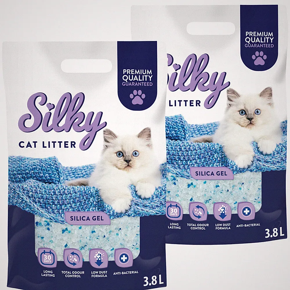 Silky Silikat Katzenstreu, Staubfrei Unparfümiert Silica | 7,6L - 2er-Pack