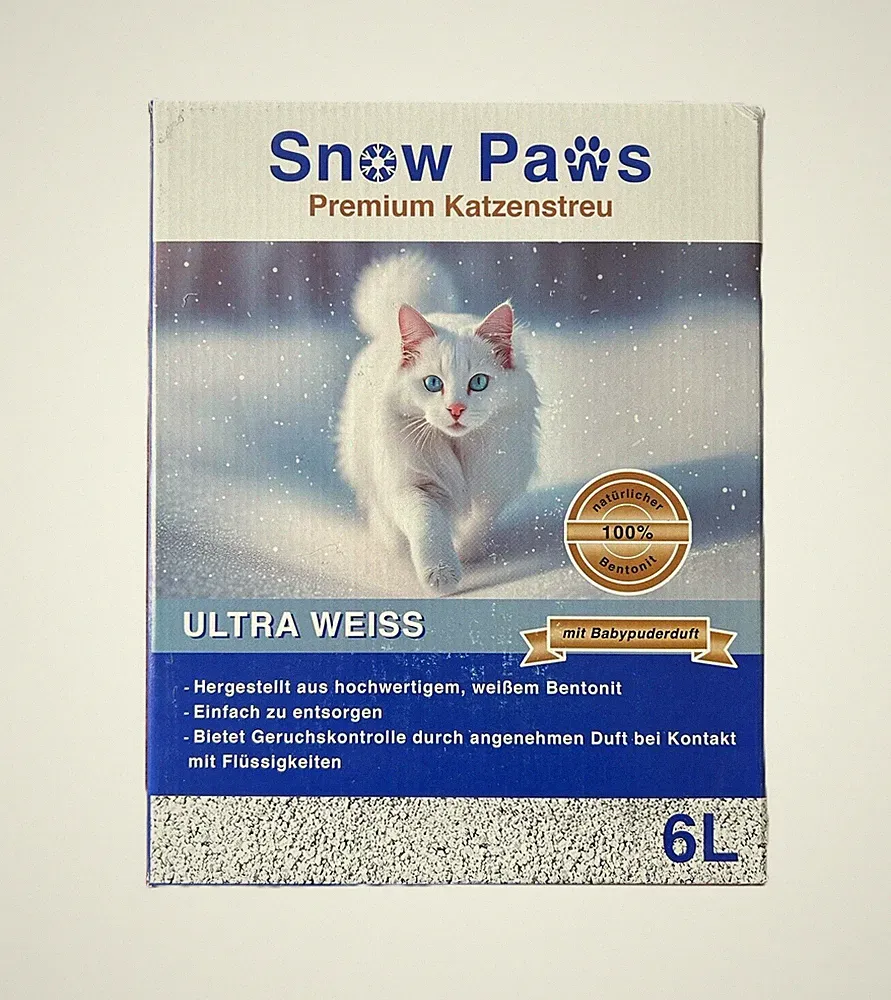 Snow Paws Premium Katzenstreu mit Babypuderduft klumpend 100% Bentonit 5 x 6L