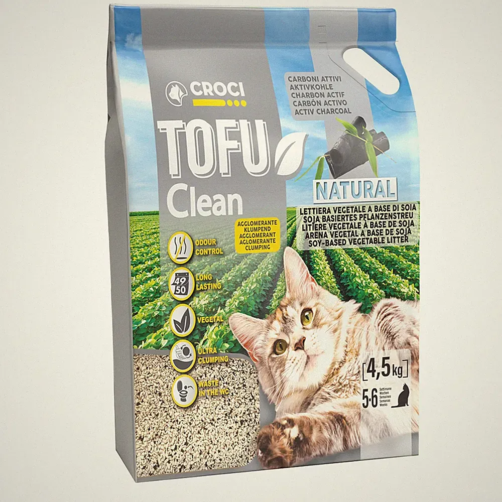 Tofu Clean Katzenstreu, 10 l, Aktivkohle, klumpend, geruchshemmend, mit Aktiv...