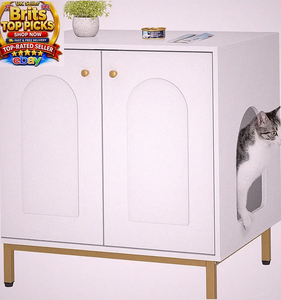 Versteckte Katzentoilette Möbel Katzenschrank Holzgehege Haustierhaus weiß UK