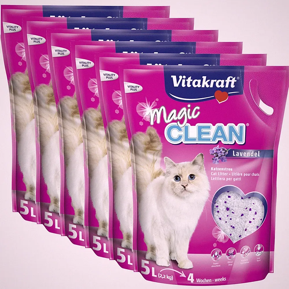 VITAKRAFT Katzenstreu Magic Clean Lavendel 6 x 5 Liter (30L) staubarm saugfähig